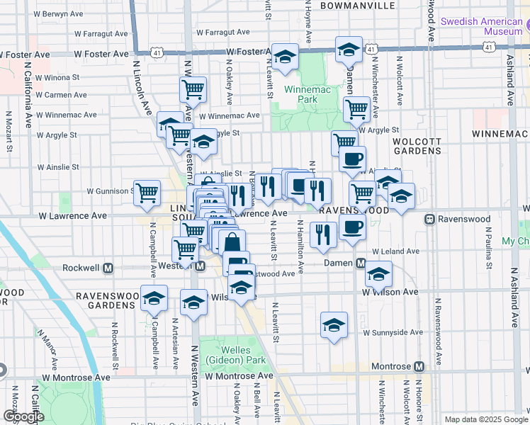 map of restaurants, bars, coffee shops, grocery stores, and more near in Chicago