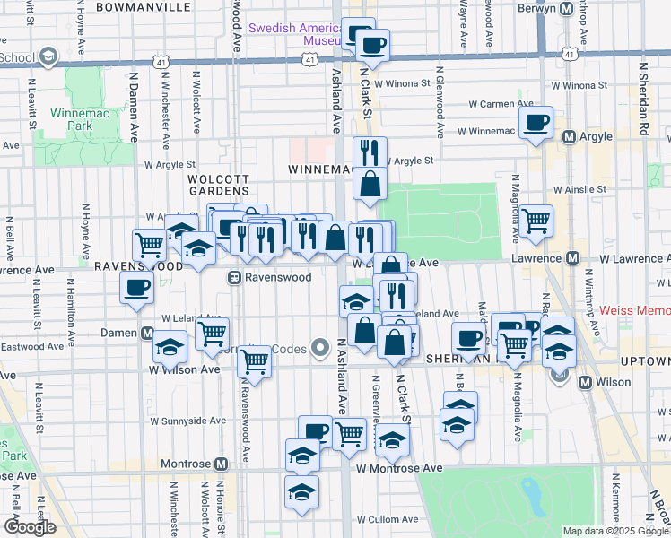 map of restaurants, bars, coffee shops, grocery stores, and more near in Chicago