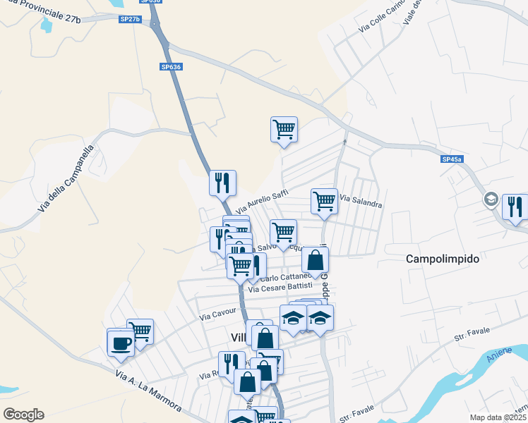 map of restaurants, bars, coffee shops, grocery stores, and more near 5 Via Luigi Settembrini in Villanova