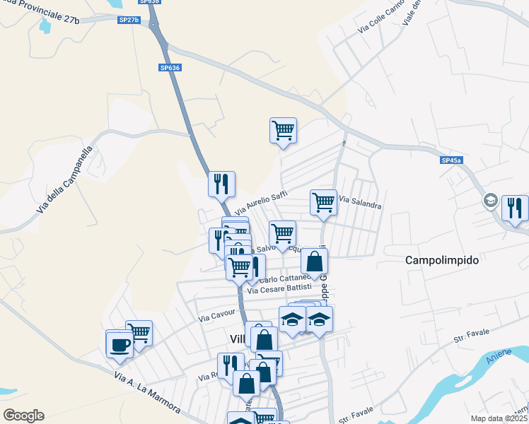 map of restaurants, bars, coffee shops, grocery stores, and more near 5 Via Luigi Settembrini in Villanova