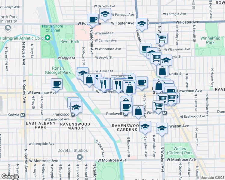 map of restaurants, bars, coffee shops, grocery stores, and more near in Chicago