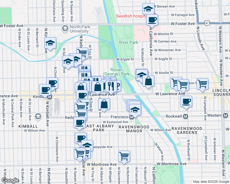 map of restaurants, bars, coffee shops, grocery stores, and more near in Chicago