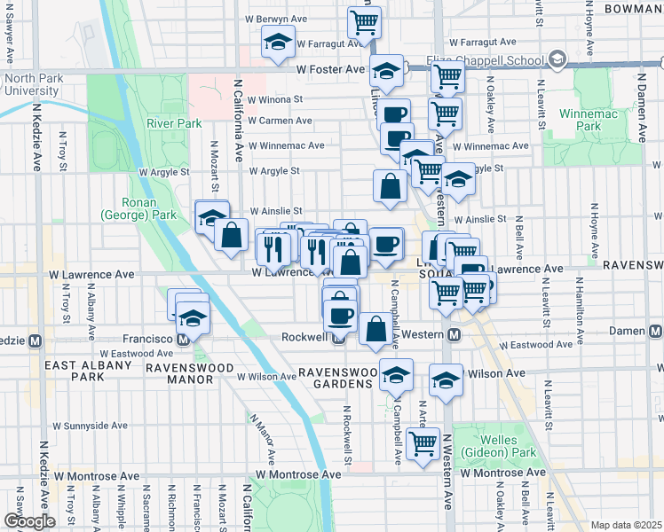 map of restaurants, bars, coffee shops, grocery stores, and more near in Chicago
