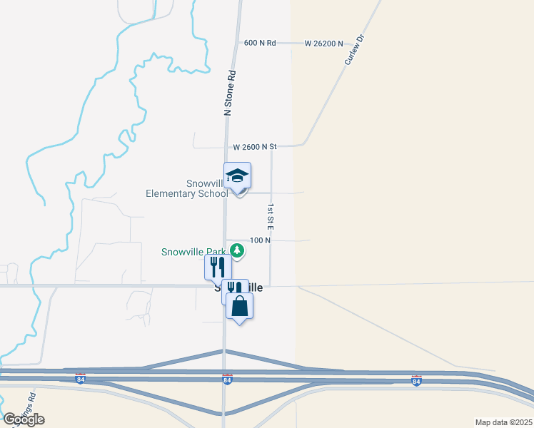 map of restaurants, bars, coffee shops, grocery stores, and more near 155 North 100 East in Snowville