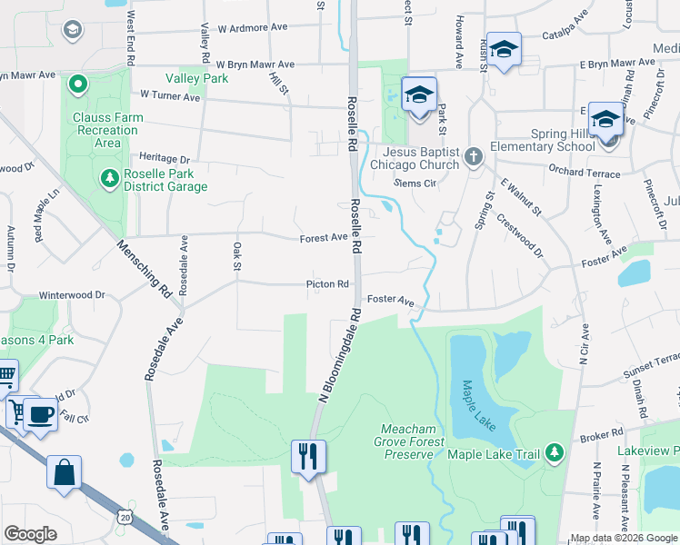 map of restaurants, bars, coffee shops, grocery stores, and more near 25 Picton Road in Roselle
