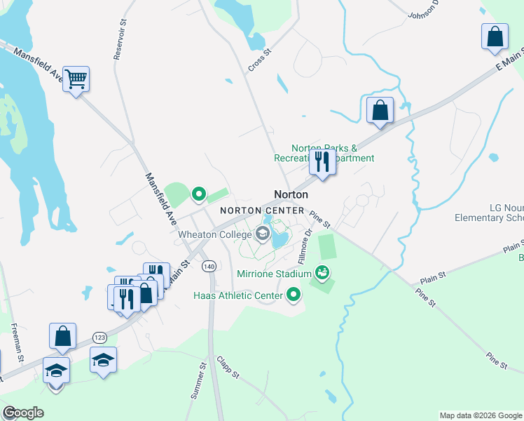 map of restaurants, bars, coffee shops, grocery stores, and more near in Norton
