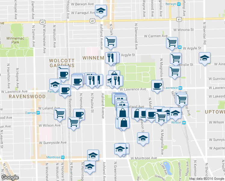 map of restaurants, bars, coffee shops, grocery stores, and more near  in Chicago