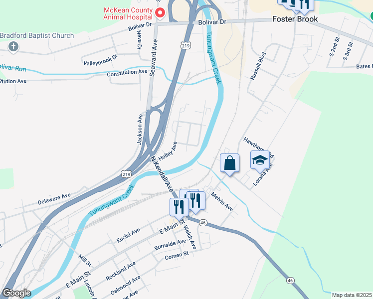 map of restaurants, bars, coffee shops, grocery stores, and more near 2 Linwood Avenue in Bradford