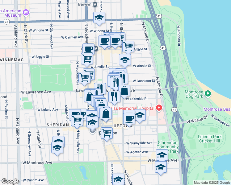 map of restaurants, bars, coffee shops, grocery stores, and more near in Chicago