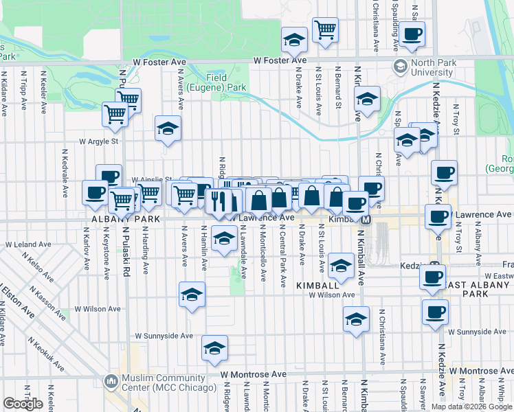 map of restaurants, bars, coffee shops, grocery stores, and more near in Chicago