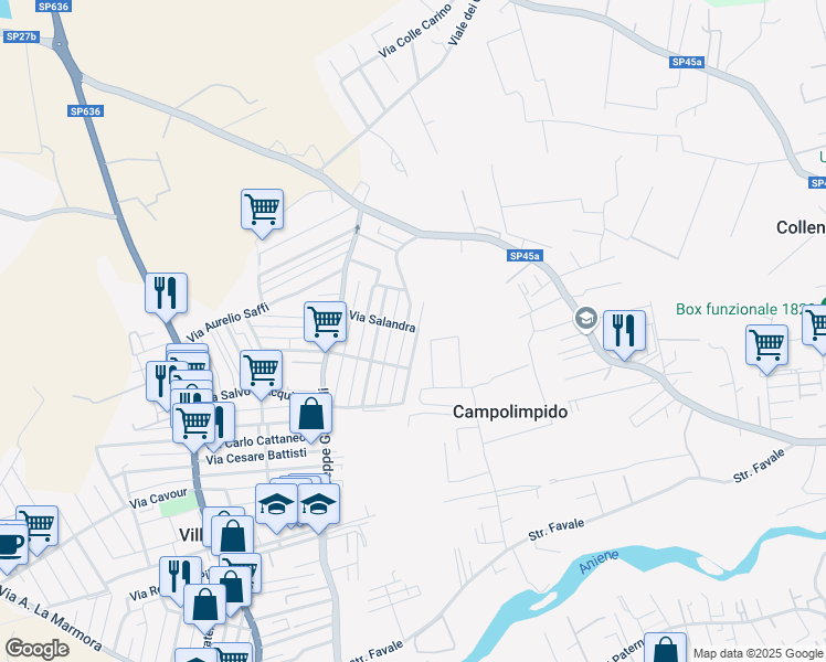 map of restaurants, bars, coffee shops, grocery stores, and more near Via Pietro Micca in Villanova