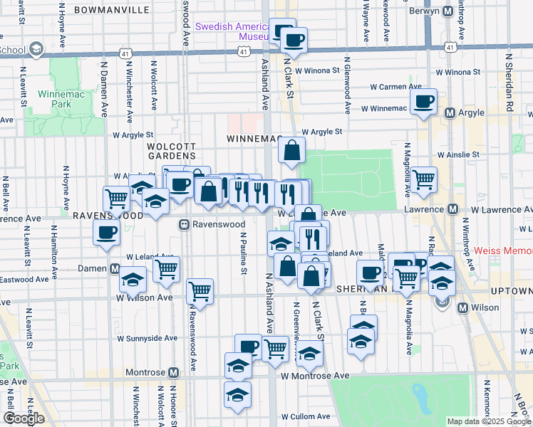 map of restaurants, bars, coffee shops, grocery stores, and more near in Chicago