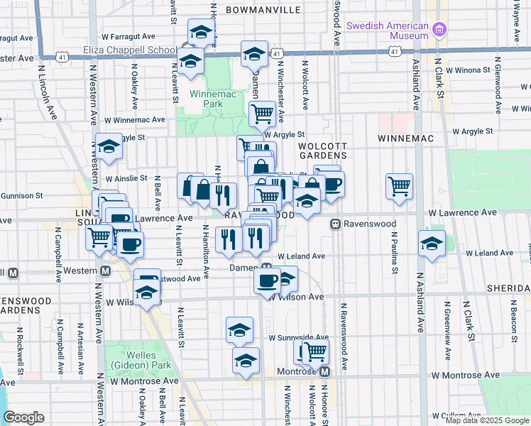 map of restaurants, bars, coffee shops, grocery stores, and more near in Chicago
