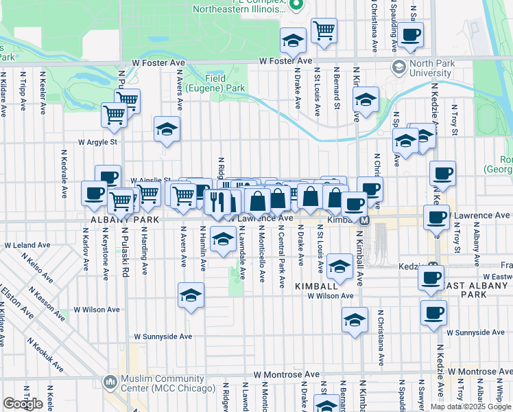 map of restaurants, bars, coffee shops, grocery stores, and more near in Chicago