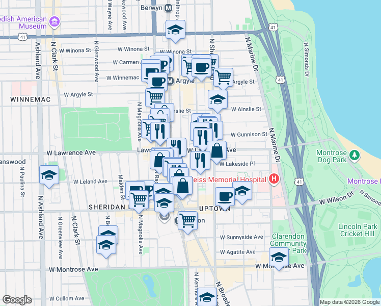 map of restaurants, bars, coffee shops, grocery stores, and more near in Chicago