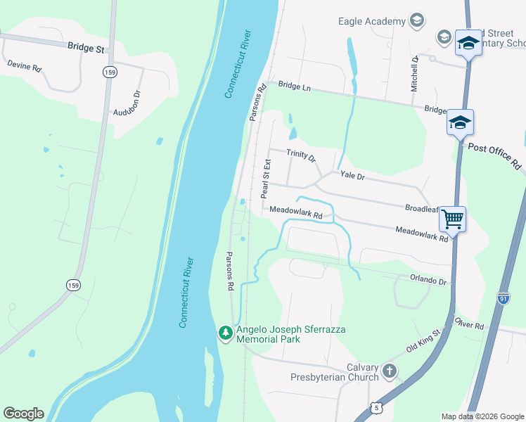 map of restaurants, bars, coffee shops, grocery stores, and more near 64 Meadowlark Road in Enfield