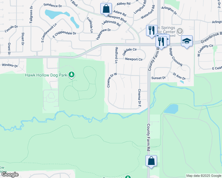 map of restaurants, bars, coffee shops, grocery stores, and more near 5240 Curtis Lane in Hanover Park