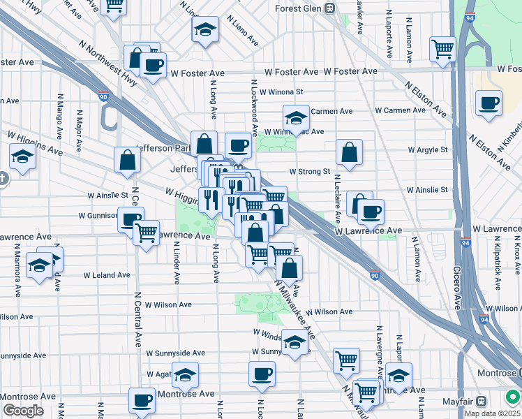 map of restaurants, bars, coffee shops, grocery stores, and more near in Chicago