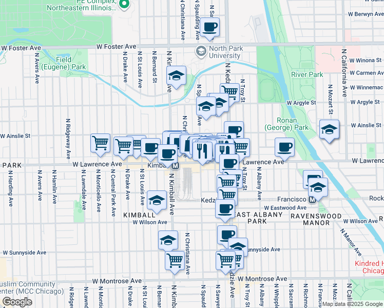 map of restaurants, bars, coffee shops, grocery stores, and more near in Chicago