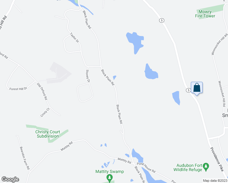 map of restaurants, bars, coffee shops, grocery stores, and more near 633 Black Plain Road in North Smithfield