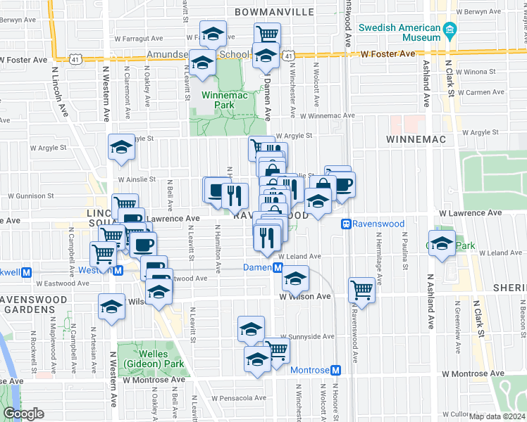 map of restaurants, bars, coffee shops, grocery stores, and more near in Chicago
