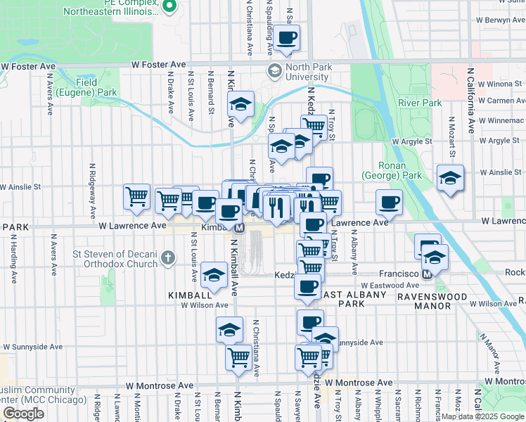 map of restaurants, bars, coffee shops, grocery stores, and more near in Chicago
