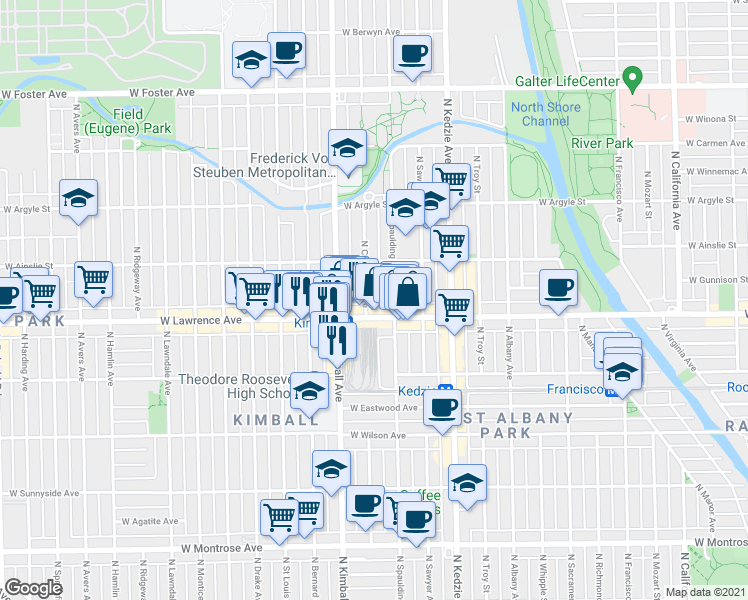 map of restaurants, bars, coffee shops, grocery stores, and more near in Chicago
