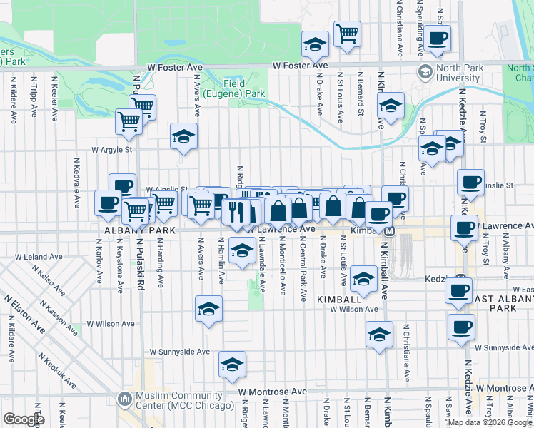 map of restaurants, bars, coffee shops, grocery stores, and more near in Chicago