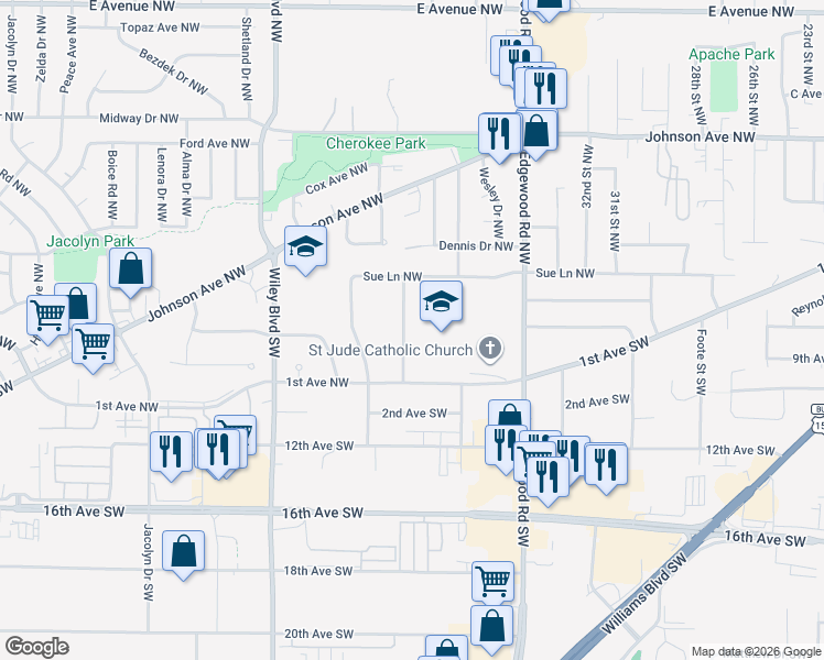 map of restaurants, bars, coffee shops, grocery stores, and more near 31 Julia Ann Dr NW in Cedar Rapids