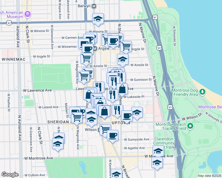 map of restaurants, bars, coffee shops, grocery stores, and more near in Chicago
