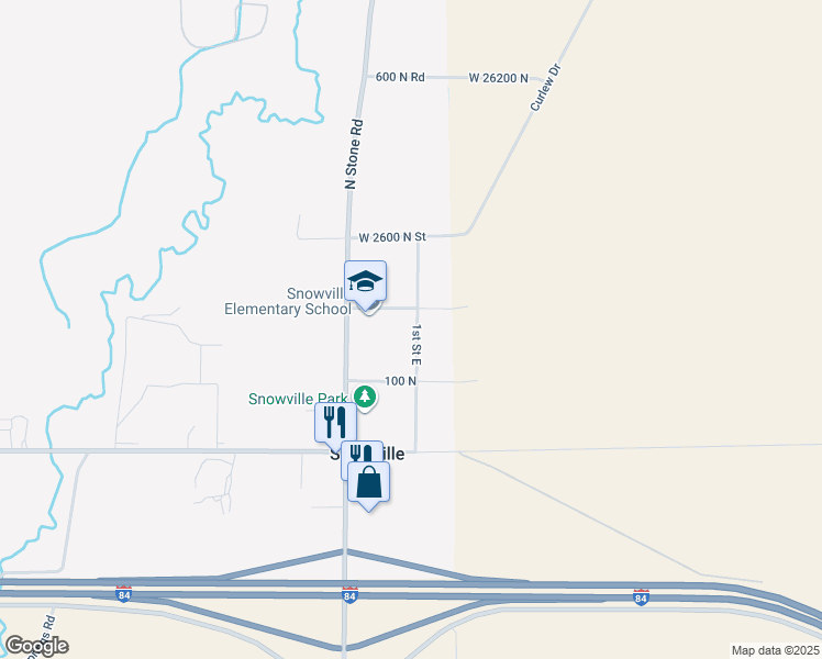map of restaurants, bars, coffee shops, grocery stores, and more near 155 North 100 East in Snowville