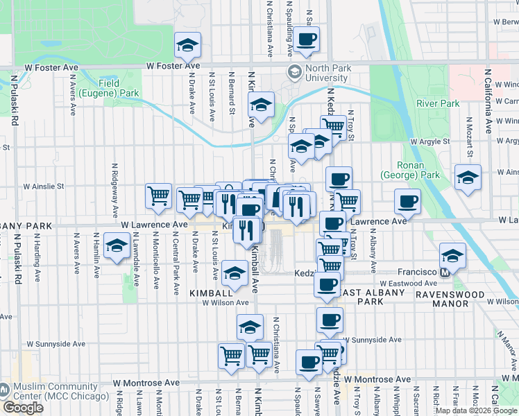 map of restaurants, bars, coffee shops, grocery stores, and more near in Chicago