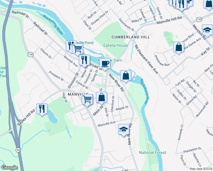 map of restaurants, bars, coffee shops, grocery stores, and more near 3 Pine Street in Lincoln
