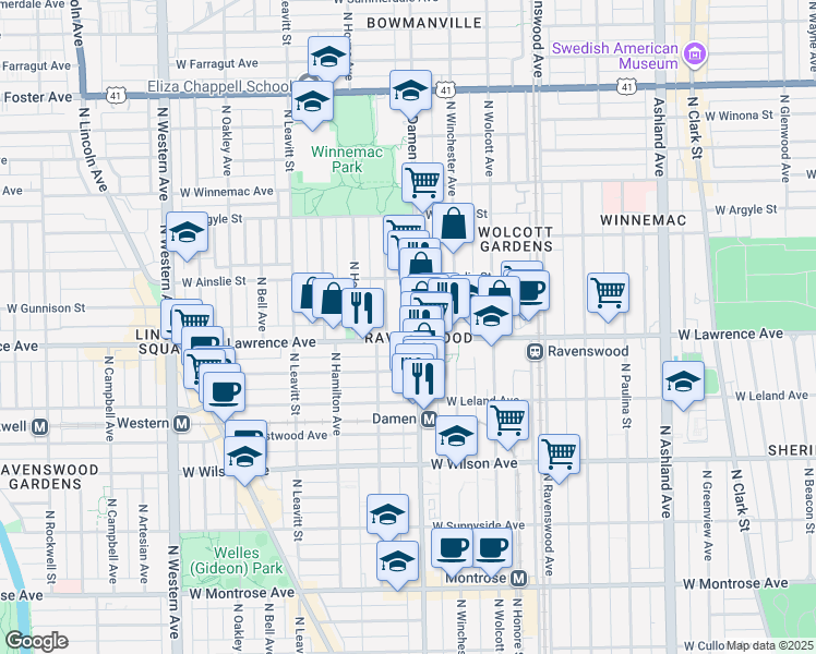 map of restaurants, bars, coffee shops, grocery stores, and more near in Chicago