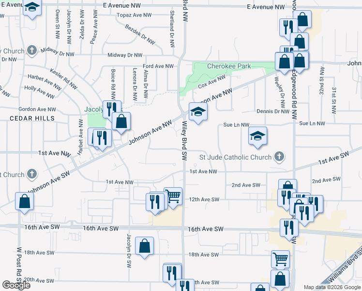 map of restaurants, bars, coffee shops, grocery stores, and more near 4209 Roxbury Drive Northwest in Cedar Rapids