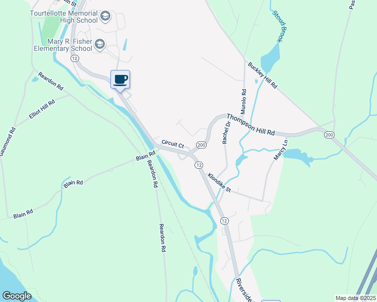 map of restaurants, bars, coffee shops, grocery stores, and more near 598 Riverside Drive in Thompson
