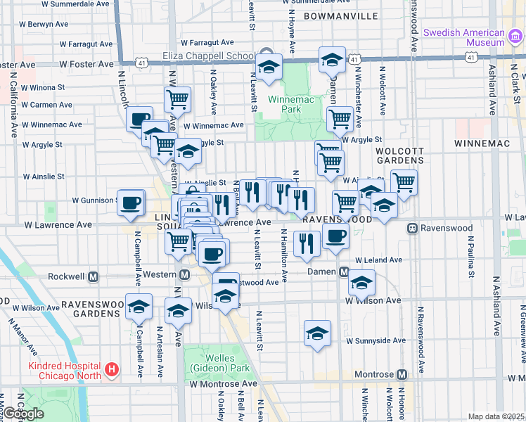 map of restaurants, bars, coffee shops, grocery stores, and more near in Chicago