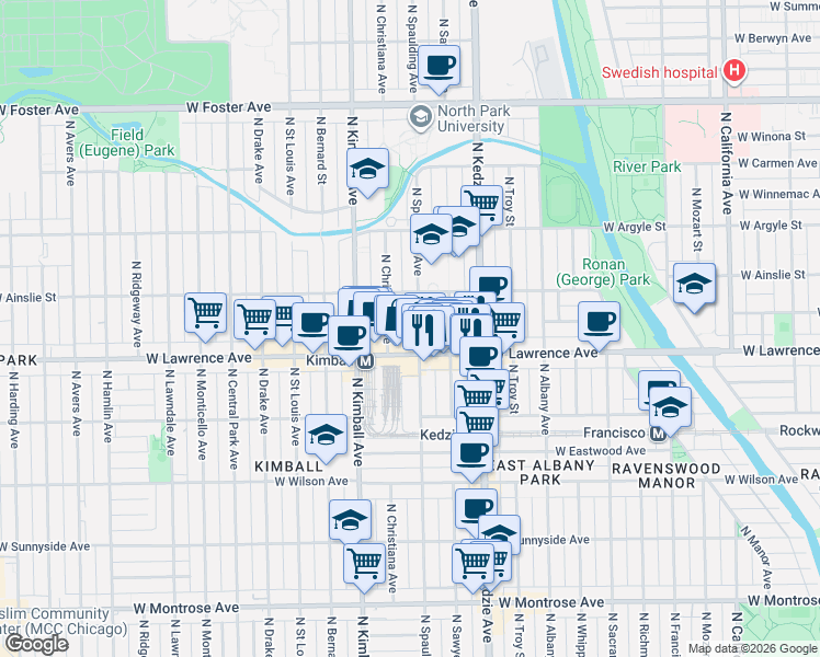 map of restaurants, bars, coffee shops, grocery stores, and more near in Chicago