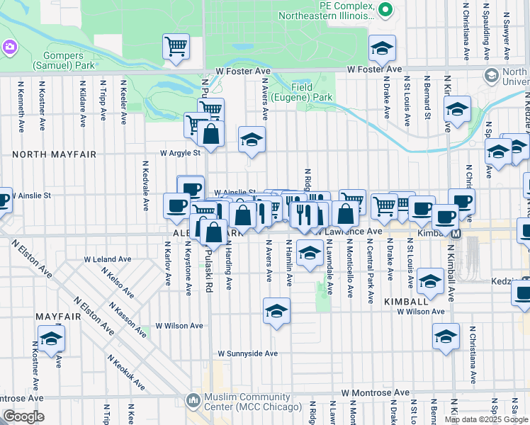 map of restaurants, bars, coffee shops, grocery stores, and more near in Chicago