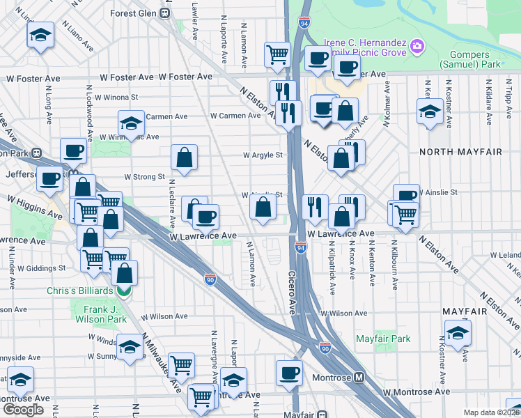 map of restaurants, bars, coffee shops, grocery stores, and more near in Chicago