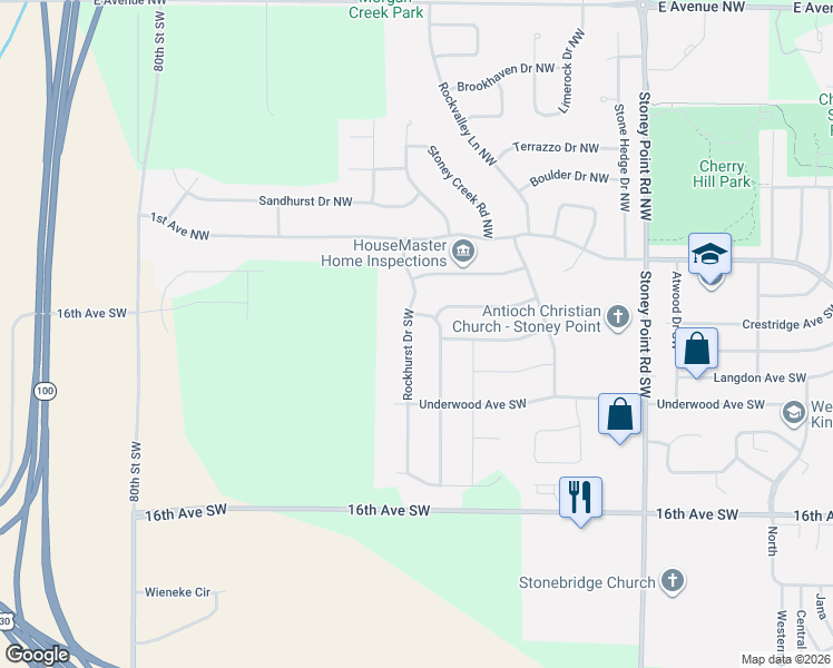 map of restaurants, bars, coffee shops, grocery stores, and more near 329 Rockhurst Dr SW in Cedar Rapids