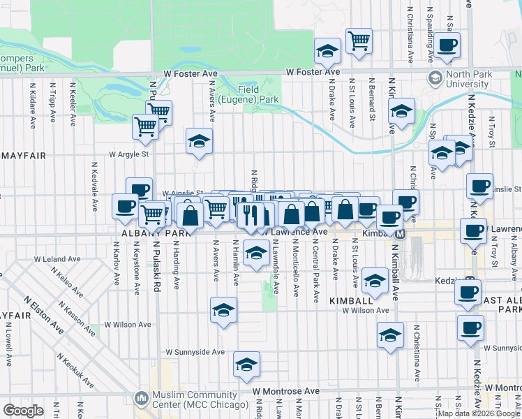 map of restaurants, bars, coffee shops, grocery stores, and more near in Chicago