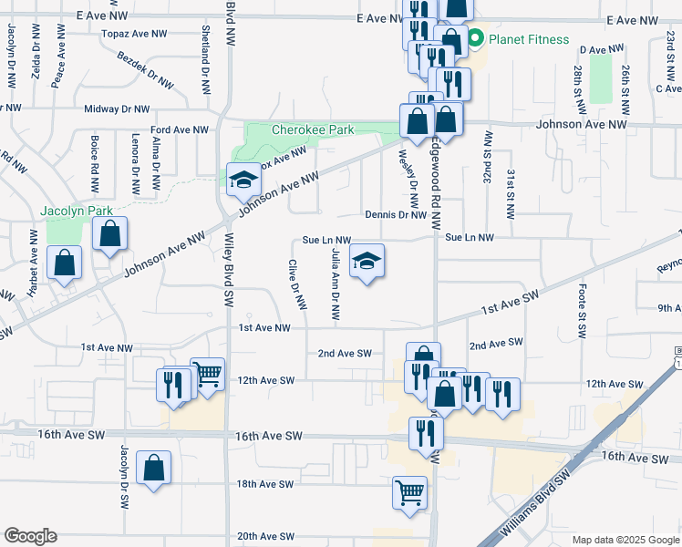 map of restaurants, bars, coffee shops, grocery stores, and more near 67 Julia Ann Drive Northwest in Cedar Rapids