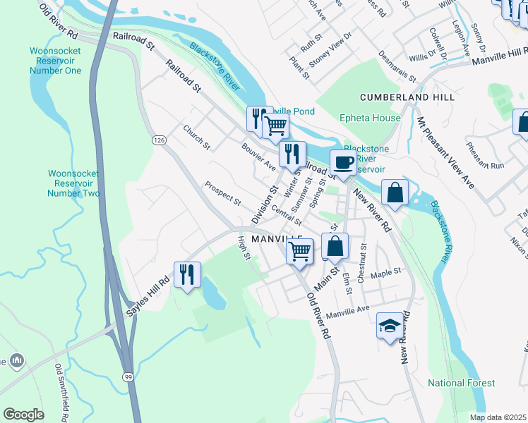 map of restaurants, bars, coffee shops, grocery stores, and more near 6 Church Street in Lincoln