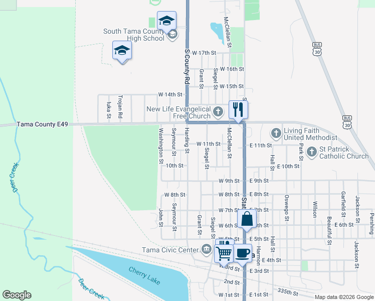 map of restaurants, bars, coffee shops, grocery stores, and more near 1008 Harding St in Tama