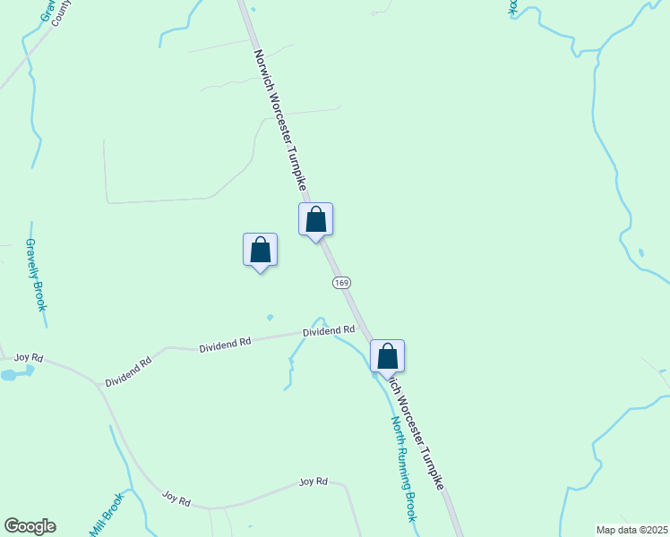 map of restaurants, bars, coffee shops, grocery stores, and more near Connecticut 169 in Woodstock