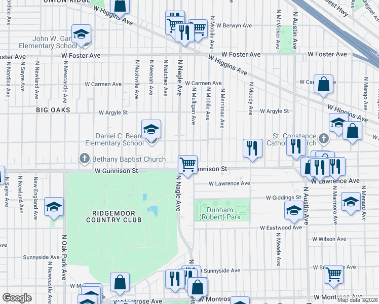 map of restaurants, bars, coffee shops, grocery stores, and more near 4859 North Nagle Avenue in Chicago