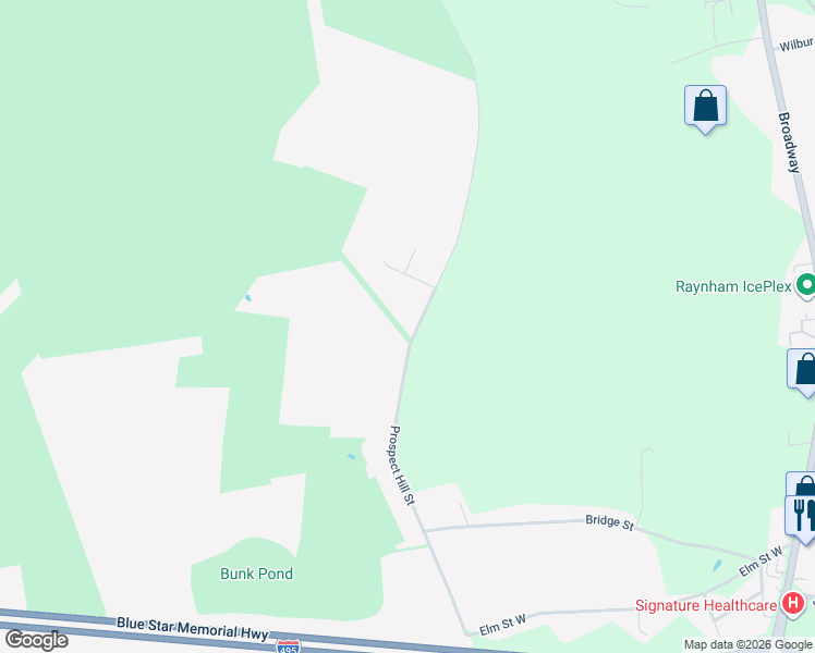 map of restaurants, bars, coffee shops, grocery stores, and more near 324 Prospect Hill Street in Raynham