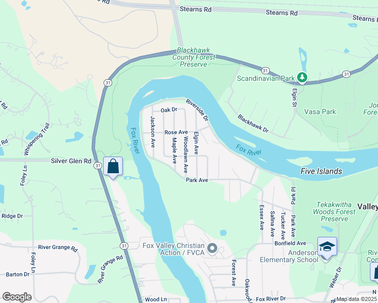 map of restaurants, bars, coffee shops, grocery stores, and more near 6N901 Woodlawn Avenue in St. Charles