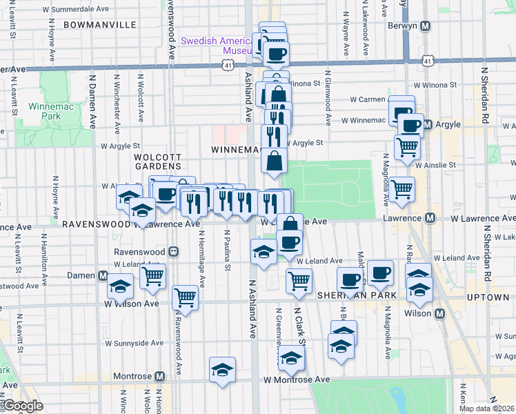 map of restaurants, bars, coffee shops, grocery stores, and more near 4837 North Ashland Avenue in Chicago